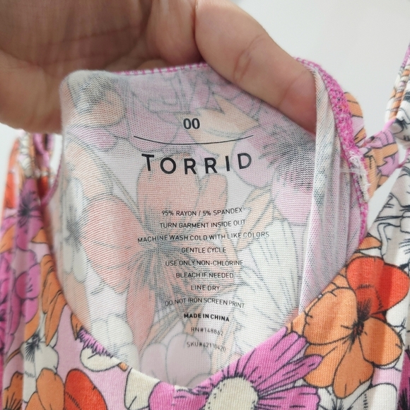 TORRID Super Soft Knit Jersey Floral Pink Orange Tiered Maxi Dress, Size 00, M/L - Picture 12 of 14